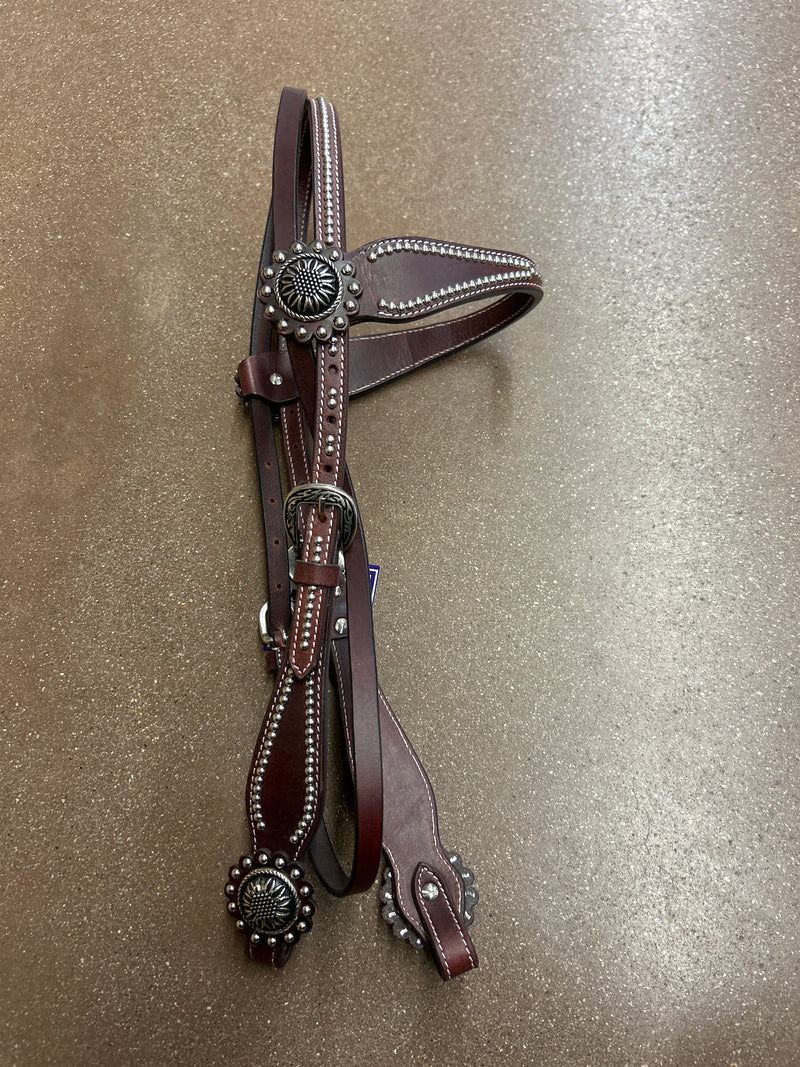 TKDZ3932 Headstall w/ Spots & Concho, Dark Oil