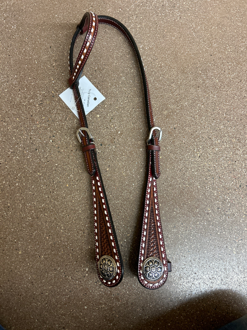 TKDZ3728 Headstall 1 Ear w/Basket Weave and White Buckstitch