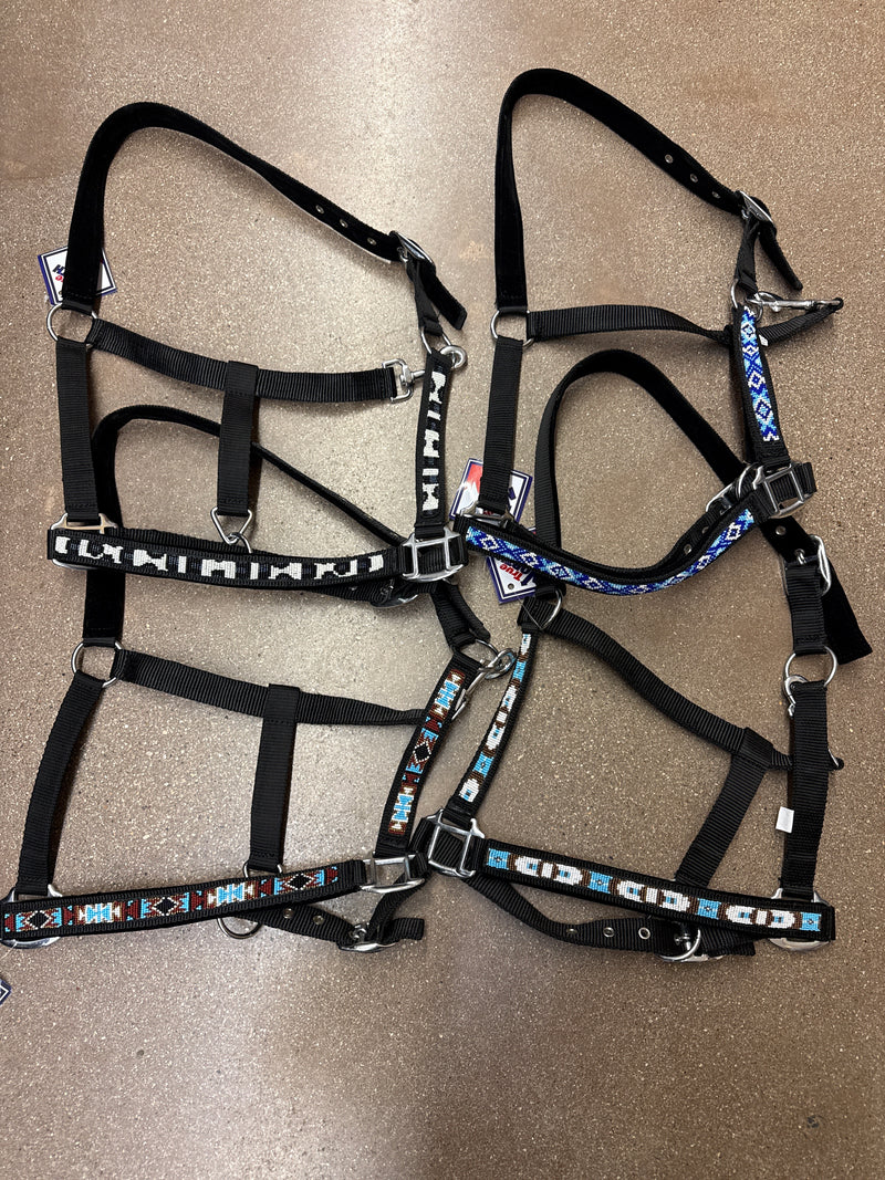 TKNH3131 Halter Nylon/ Black w/Assorted Colored Beads