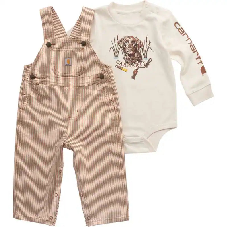 CLCG8993 Carhartt Kids L/S Bodysuit w/ Striped Overall Set