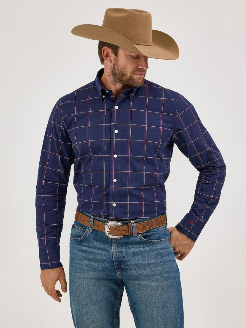 CL112369556 Navy Mens Wrangler COJO L/S Button Up- Plaid