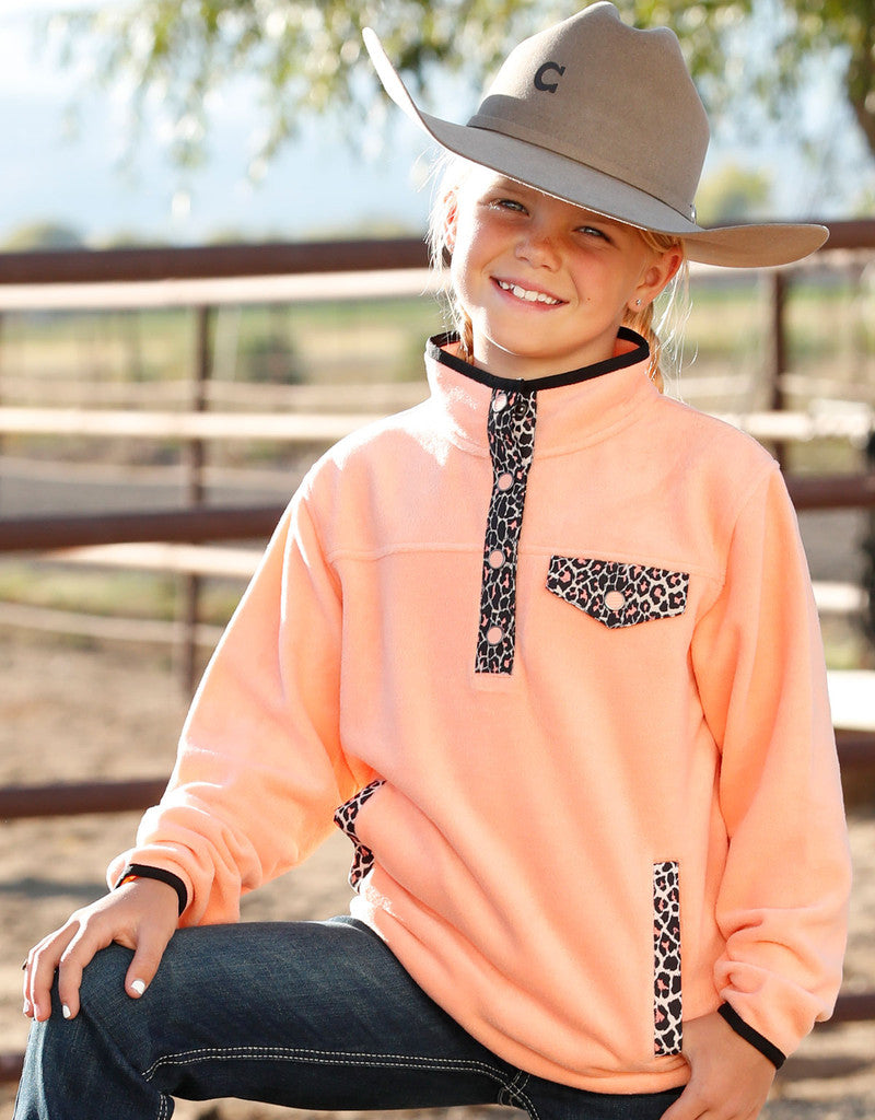 CLCWK872002--PINK Girls Fleece Pullover- Cheetah