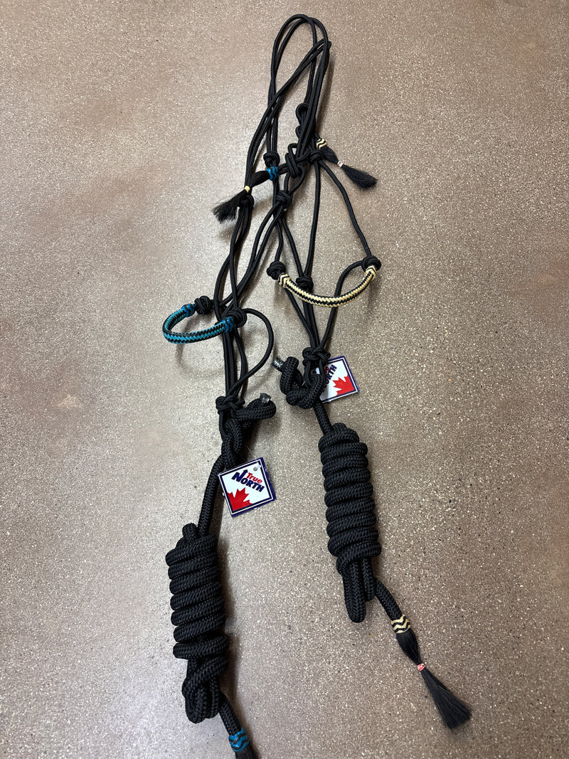 TKRH3363 Halter Two toned Rawhide Braided Rope w/10ft Blk Lead -assort