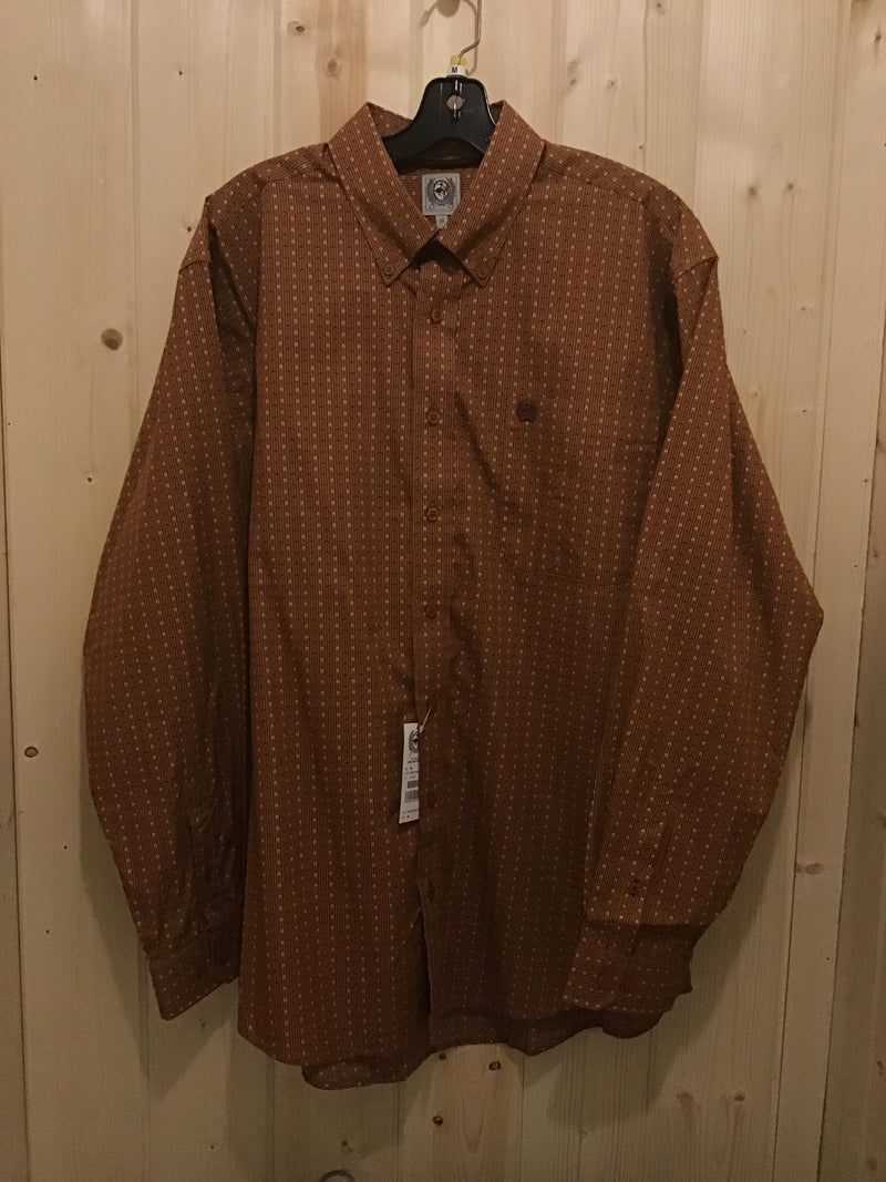 CLMTW1105978 Rust Cinch Men's L/S Button Up- Small Striped Flower Print