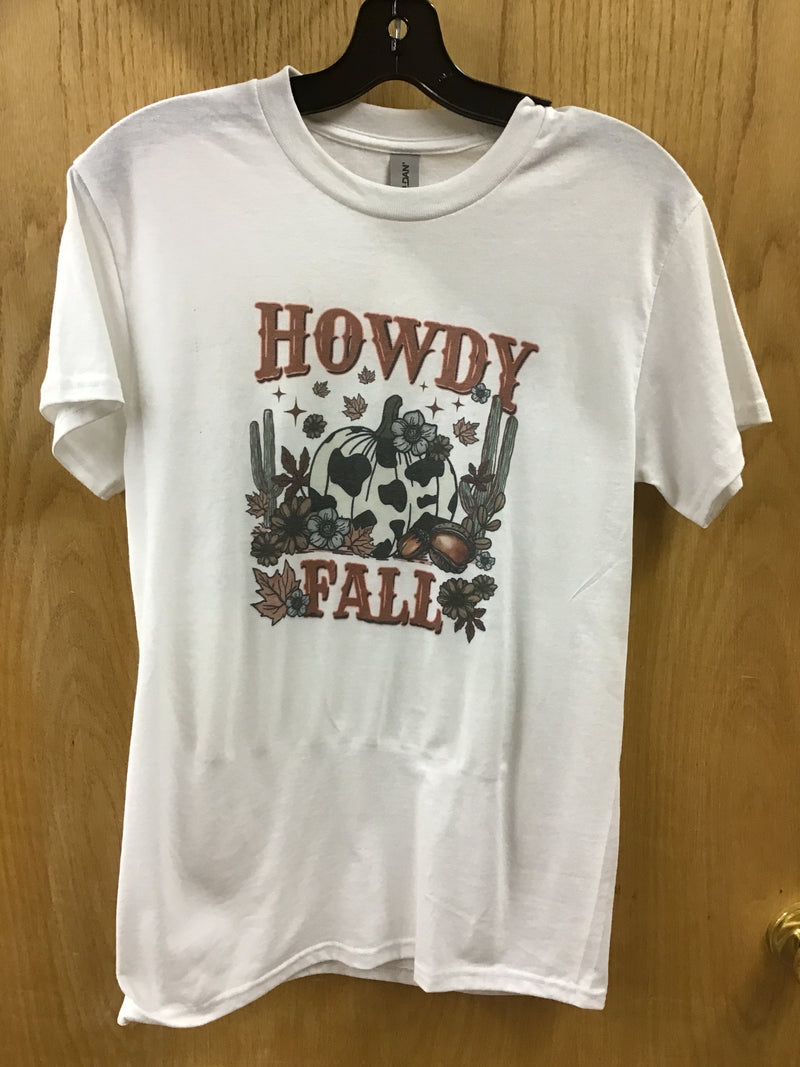 CL521123-S-White Ladies TShirt "Howdy Fall"