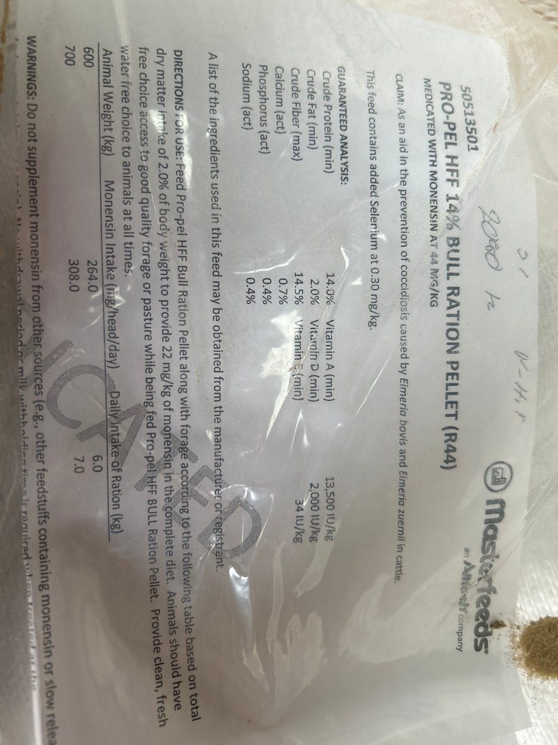 FSPROPEL14 Pro-Pel HFF 14% Bull Ration PLT R44 /kg