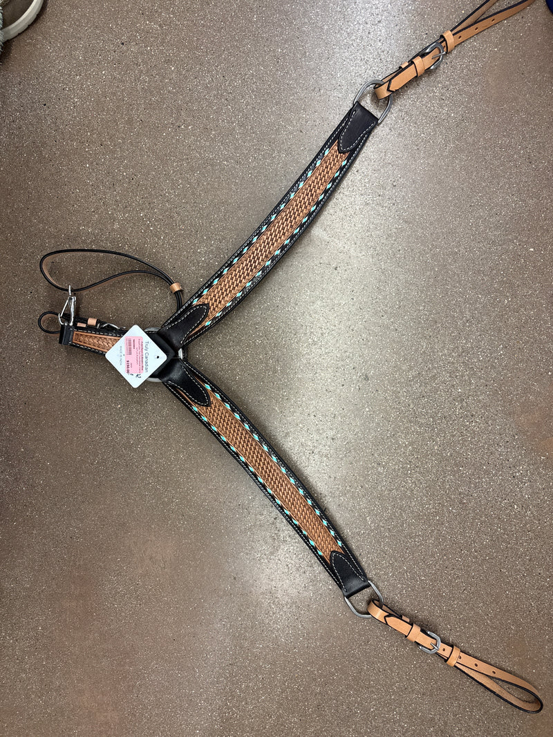 TKDZ5964 BreastCollar Two Tone Basket Stamp w/Turq Buckstitch