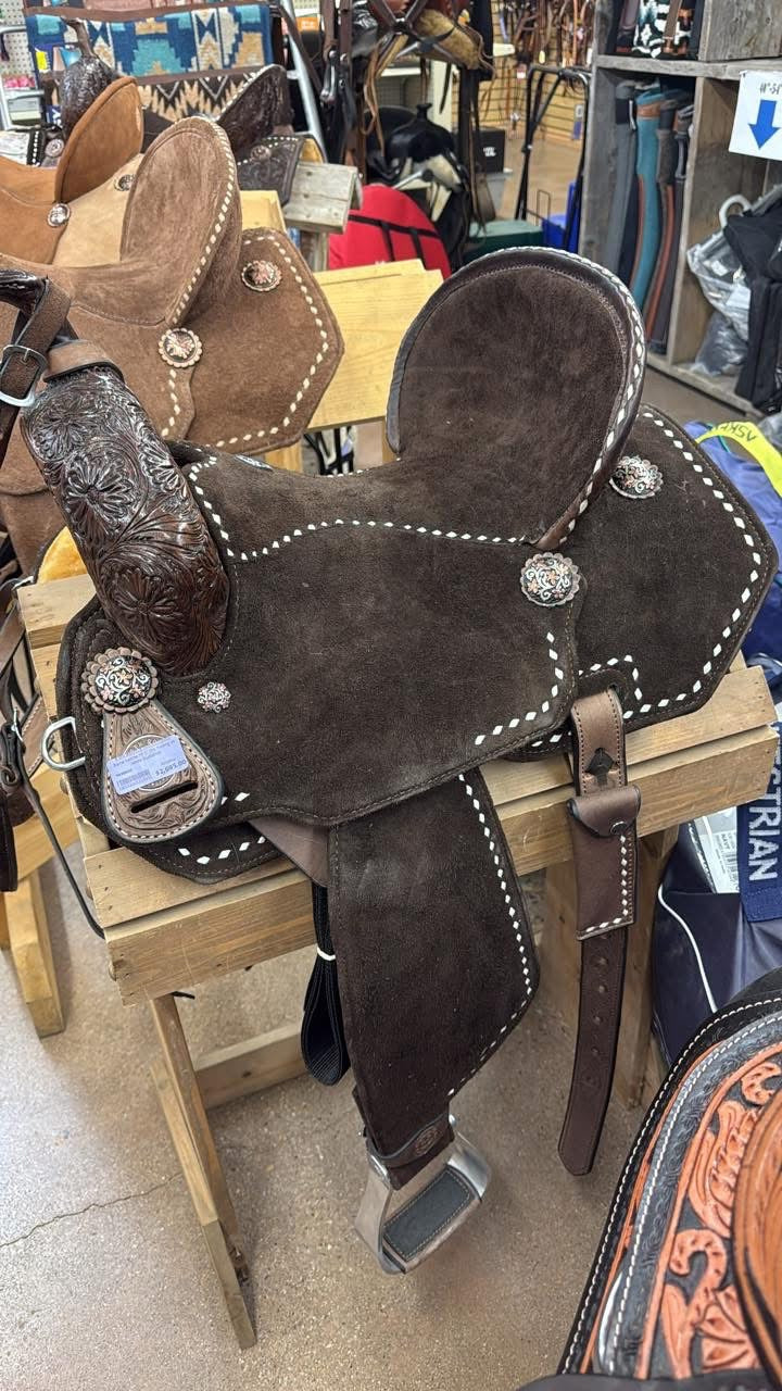 TK50057 Barrel Saddle 14.5" Drk Tooling w/ White Buckstitch