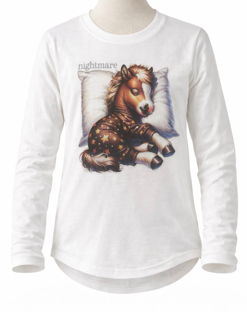 CL03-009-0513-6144-Cream Girls Roper L/S Knit "Nightmare" w/ Sleeping Horse