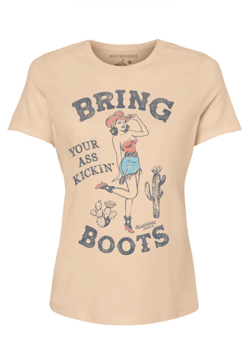 CLNB0377 Ladies Ass Kickin' Boots T-Shirt- Tan