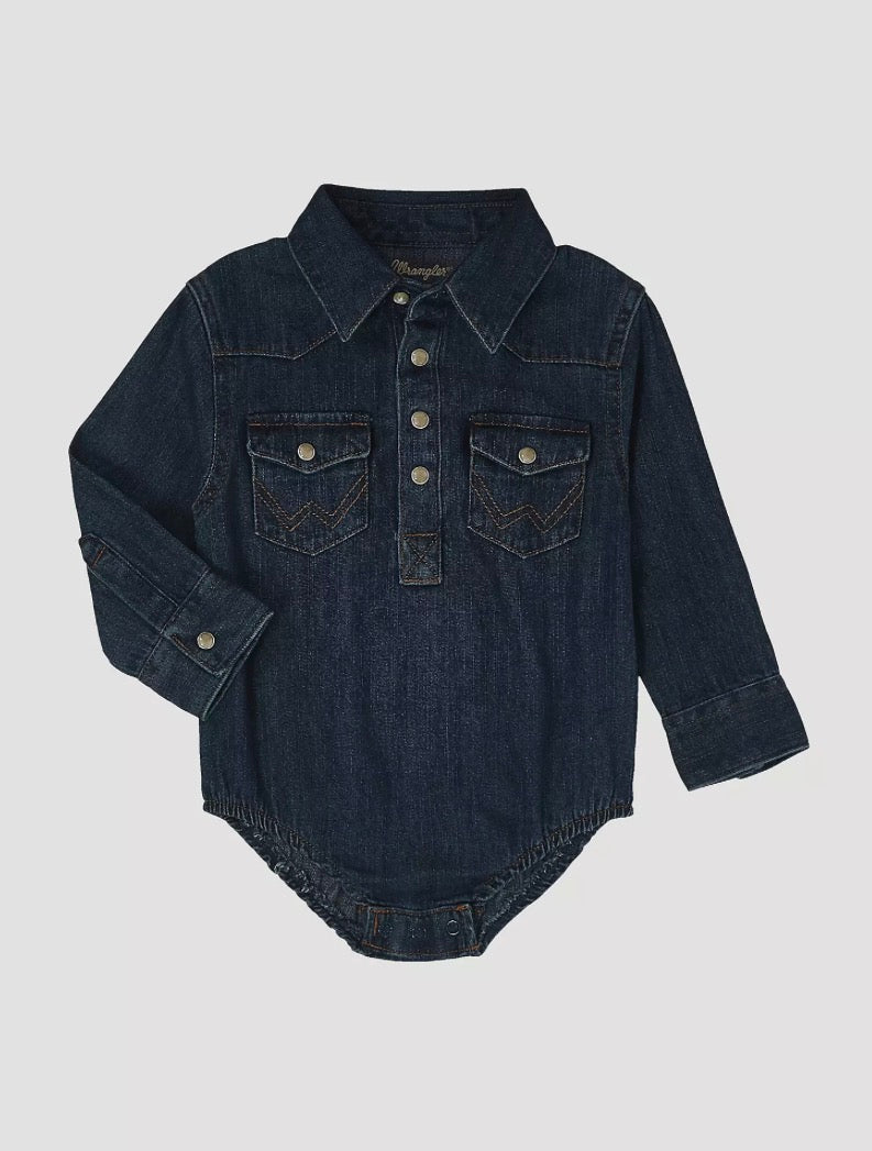 CLPQ4165D-0-3 Baby Wrangler Denim Body Suit