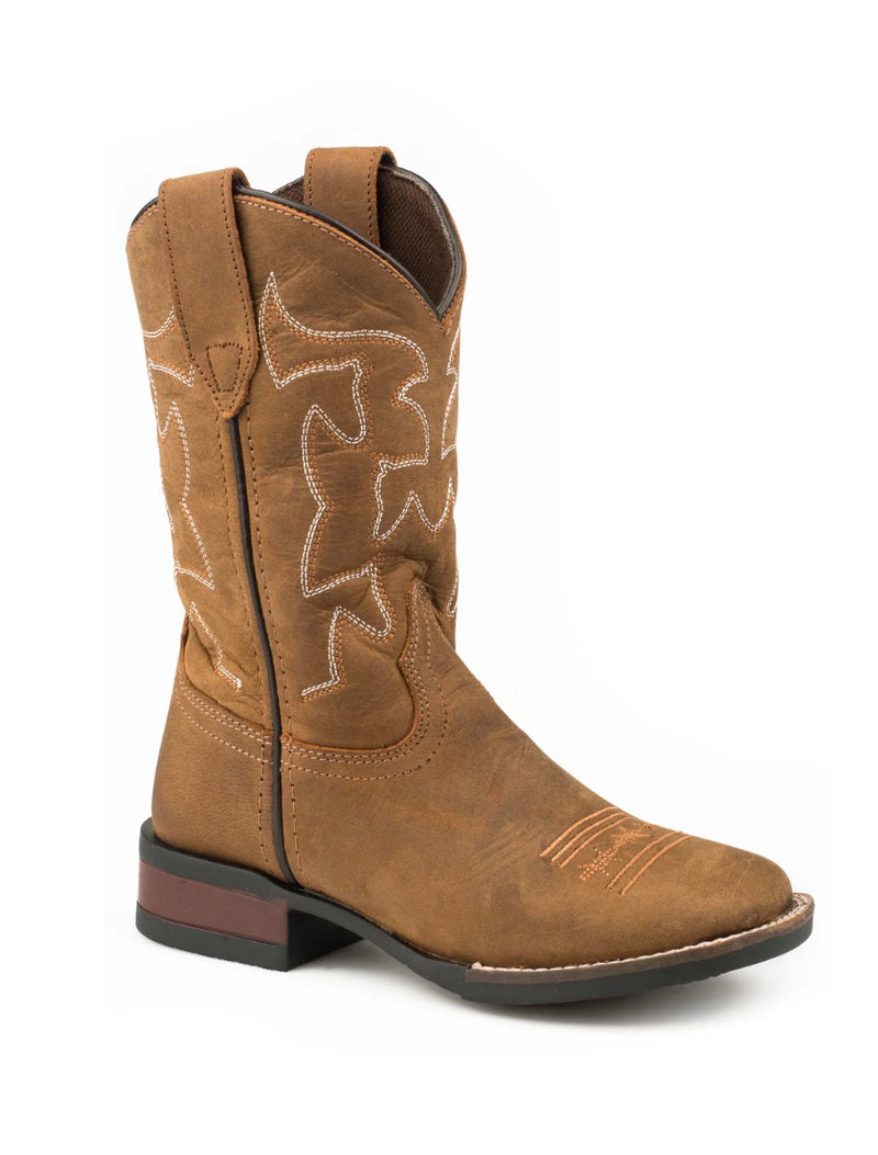 CL09-018-0911-1200-11 Kids Roper Cowboy Boots - Cow Hide Brown