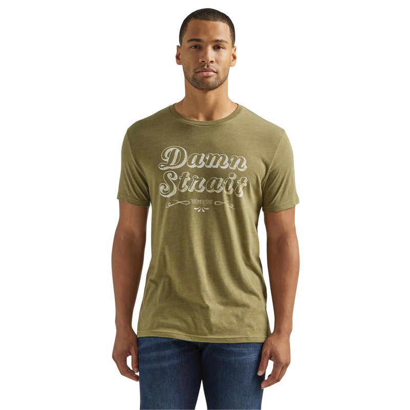 CL112339590-Olive Mens Graphic T-Shirt Wrangler"Damn Strait"