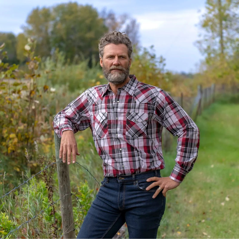 CLI30D02 76 BlkRd MWG Mens L/S Snap Shirt -  Plaid