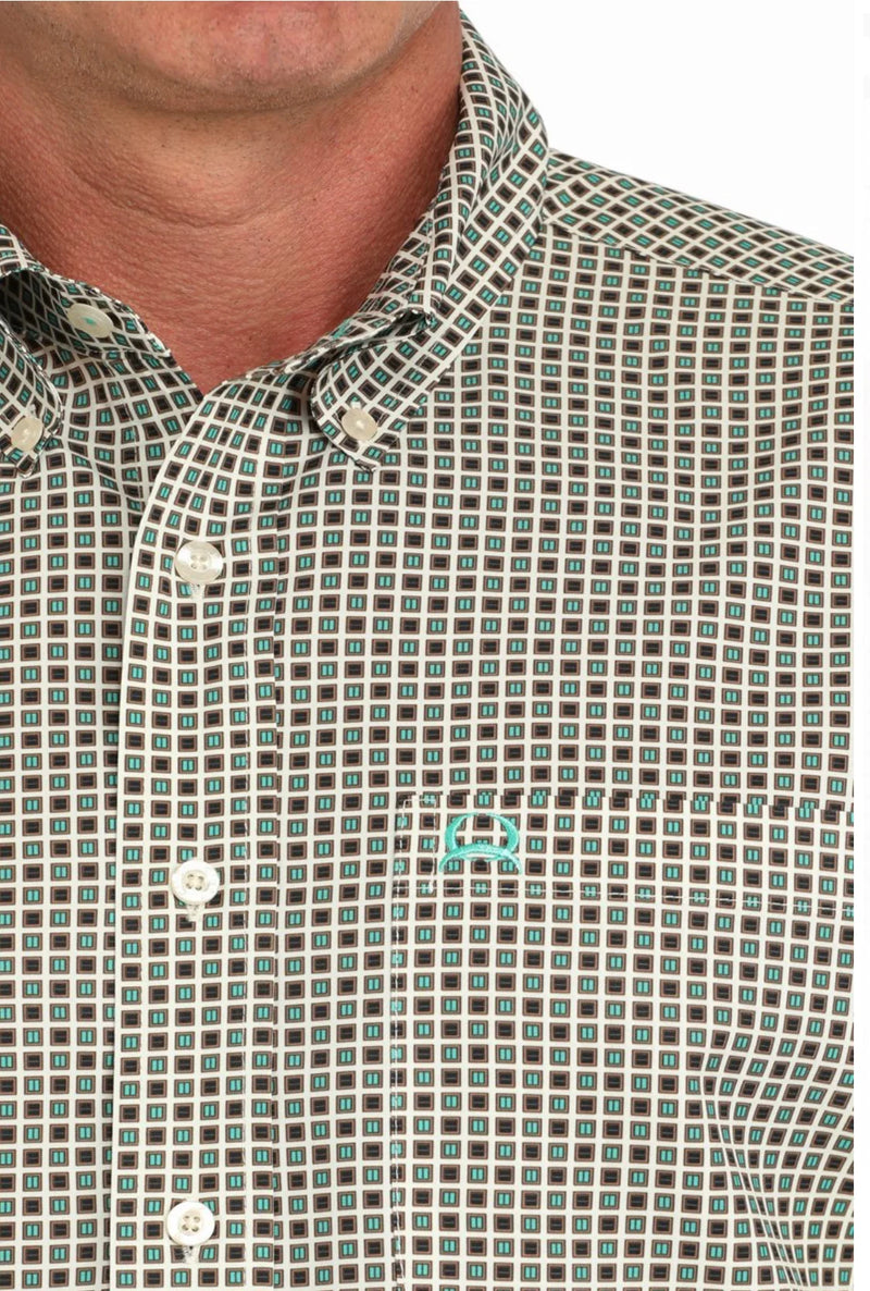 CLMTW1704148-S-Cream Mens Cinch S/S Shirt Arenaflex Square Print