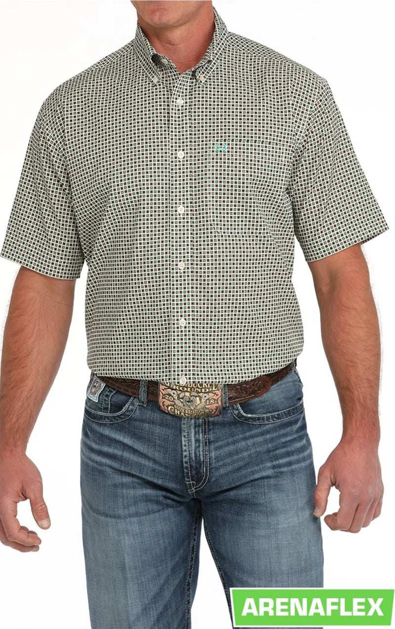 CLMTW1704148-S-Cream Mens Cinch S/S Shirt Arenaflex Square Print