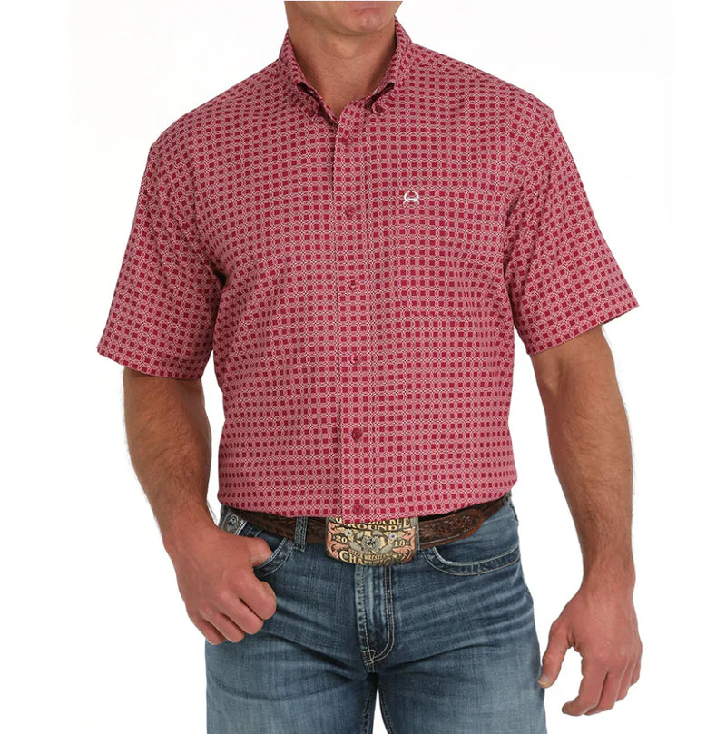 CLMTW1704151-S Cinch Mens S/S Shirt Arena Flex Geo Print - Drk Pnk