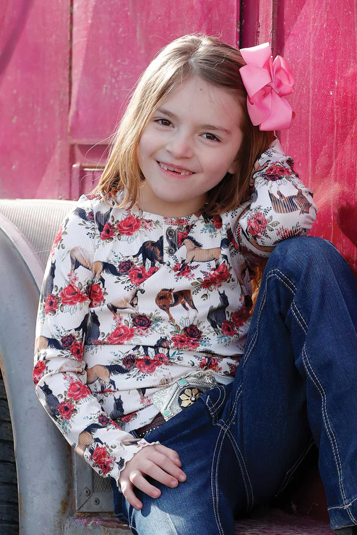 CLCTK8890003 Cruel Girl Kids L/S Shirt Horses and Flowers