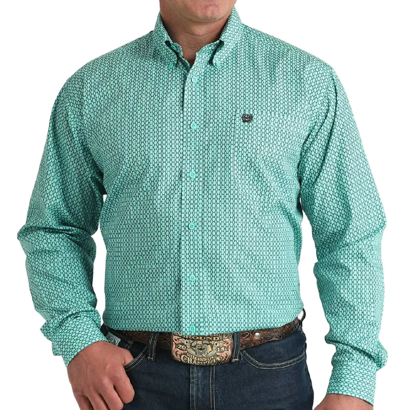 CLMTW1106034 Cinch Men's L/S Button up- Mint Pattern