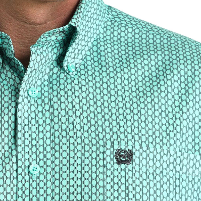 CLMTW1106034 Cinch Men's L/S Button up- Mint Pattern