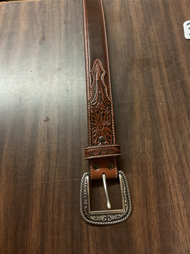 CL1036202-38 Belt Men's Ariat Leather -  Floral Emboss - Brwn