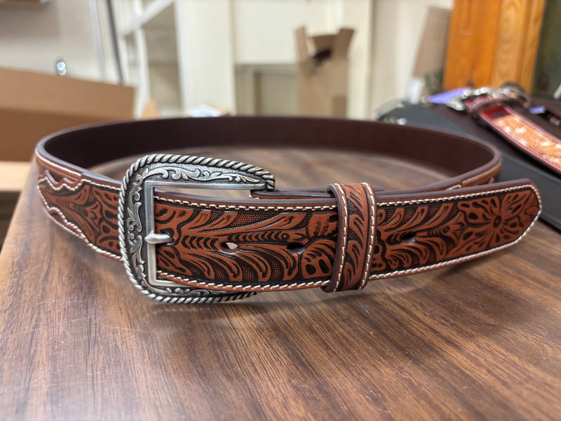 CL1036202-32 Belt Men's Ariat Leather -  Floral Emboss - Brwn