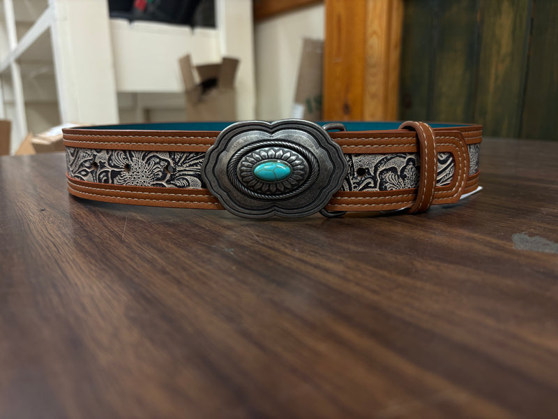 CL24093BE1-S Belt Catchfly - Ladies - Tan w/Cream Wash Tooled Inlay