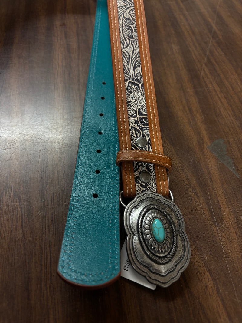 CL24093BE1-S Belt Catchfly - Ladies - Tan w/Cream Wash Tooled Inlay