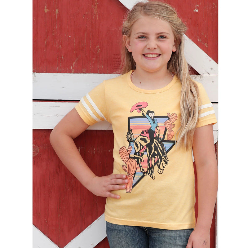 CLCTK837003-l-orange Girls S/S Shirt- Bucking Horse Cowgirl