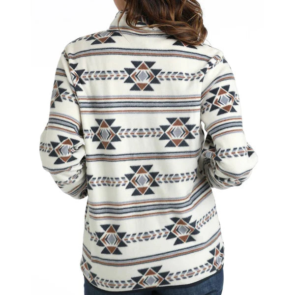 CLMAK9820019-S-Cream Womens Aztec Print Fleece Pullover