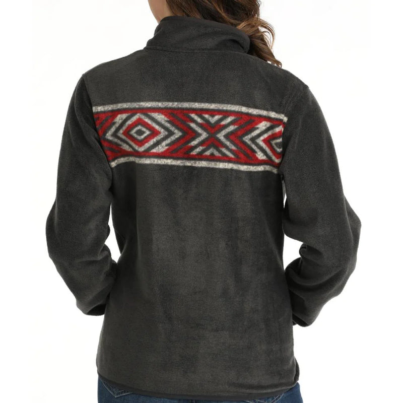 CLMAK9909001 Grey Womens Cinch Fleece Pullover - Aztec Print