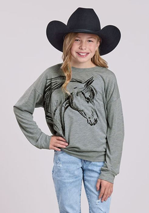 CL03-009-0513-6143-Grey Girls Roper L/S Knit w/ Horse Head