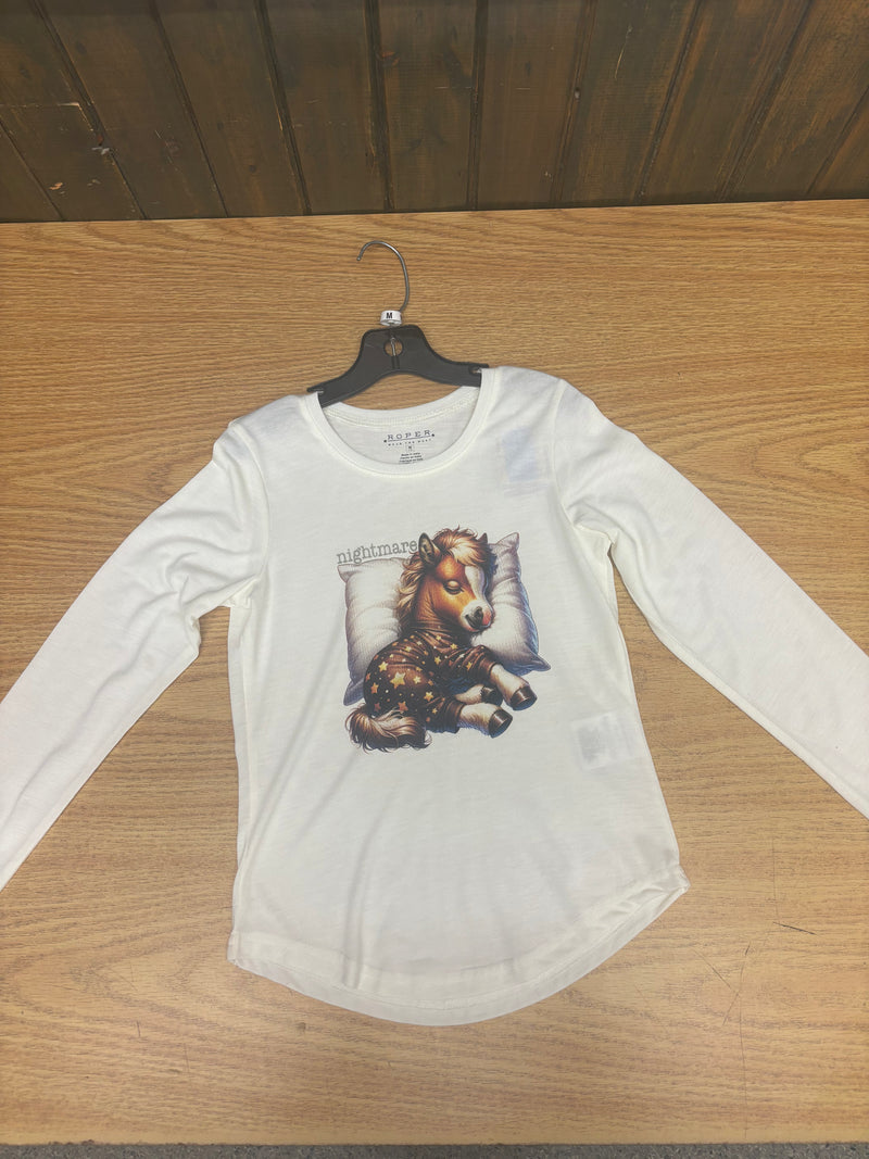 CL03-009-0513-6144-Cream Girls Roper L/S Knit "Nightmare" w/ Sleeping Horse
