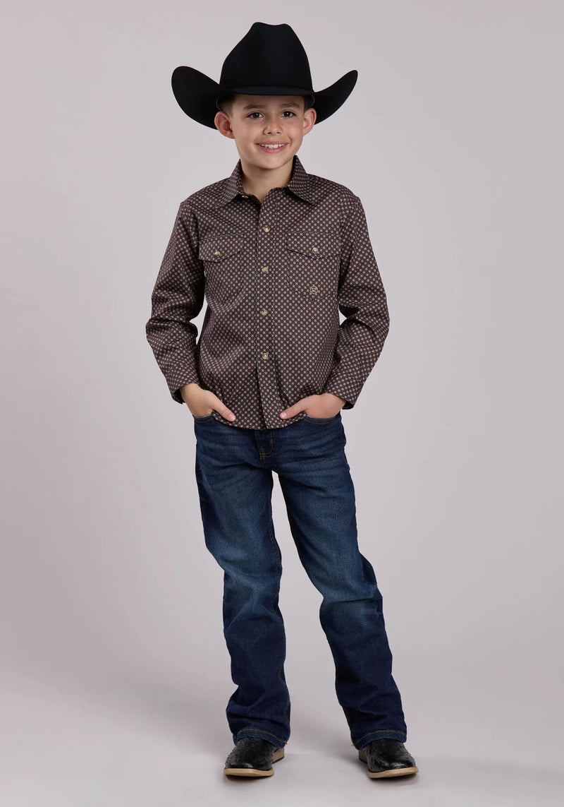 CL03-030-0225-1019 Boys Roper Shirt L/S Snap - Star Geo Print