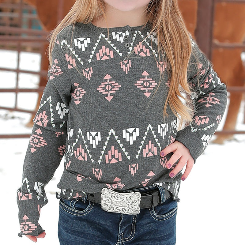 CLCTK8890001-Grey Girls Cruel Girl -L/S shirt - Aztec Print