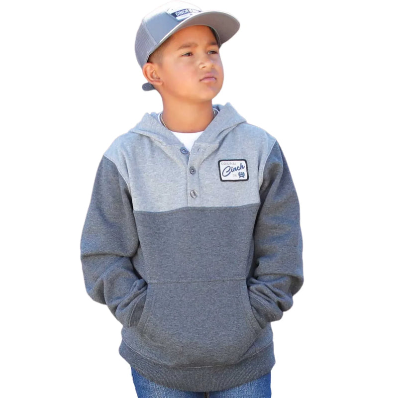 CLMWK7511001-Gray Cinch Boys Hoodie 2 tone w/ Buttons