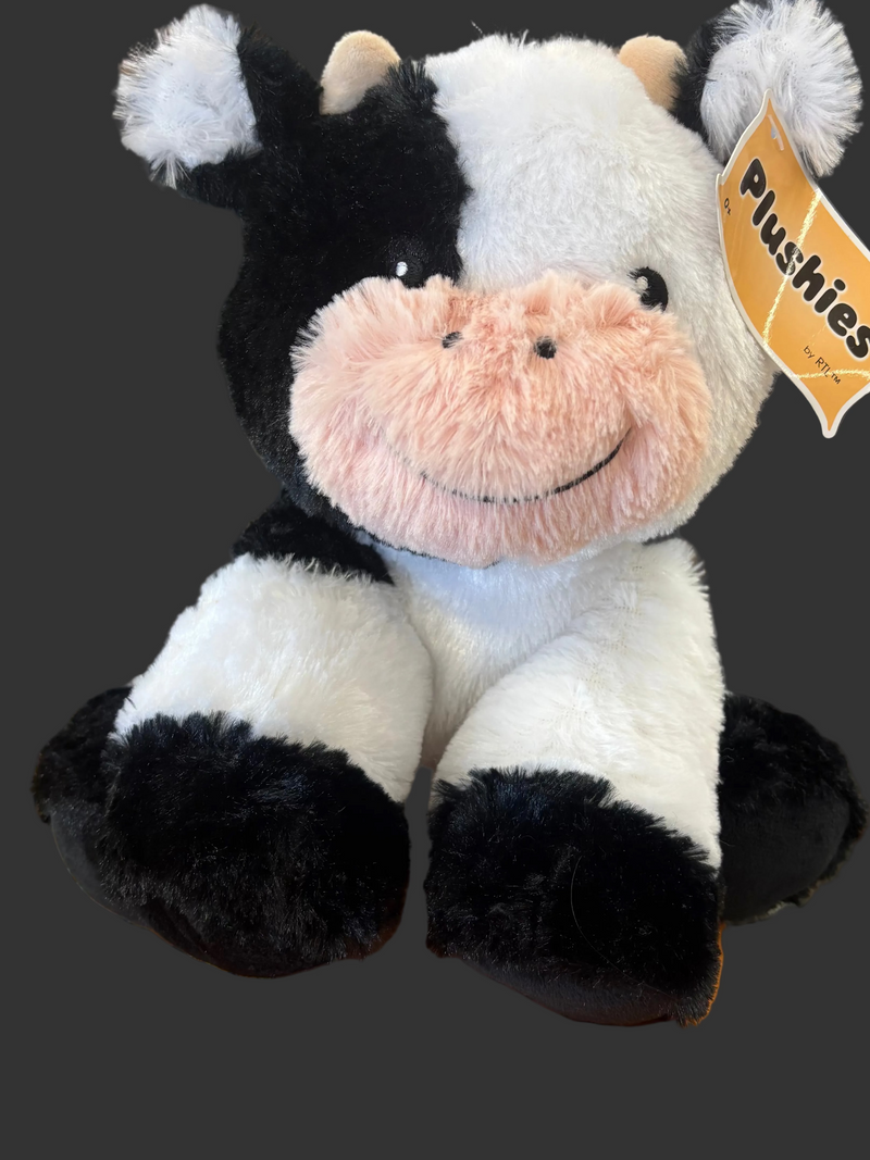 BGRTT9571 12" Sitting Stuffed Animal- Black and White Cow
