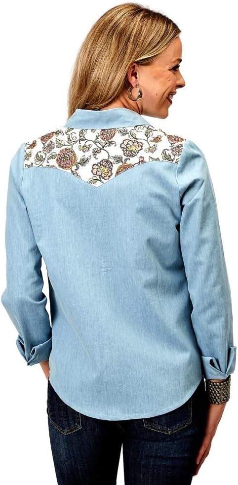CL0594-306-LT Blue Ladies L/S Snap Denim w/Flowers