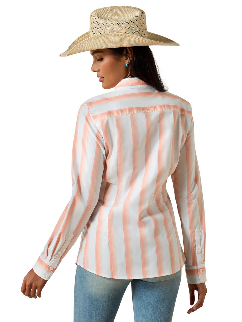 CL10071414 Ariat Ladies L/S Button Up Kirby- Peach Stripes