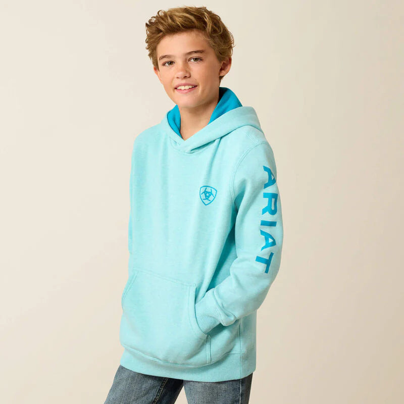CL10071503 Ariat Boys Logo Hoodie- Aqua Heather