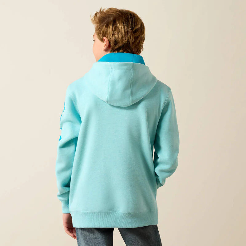 CL10071503 Ariat Boys Logo Hoodie- Aqua Heather
