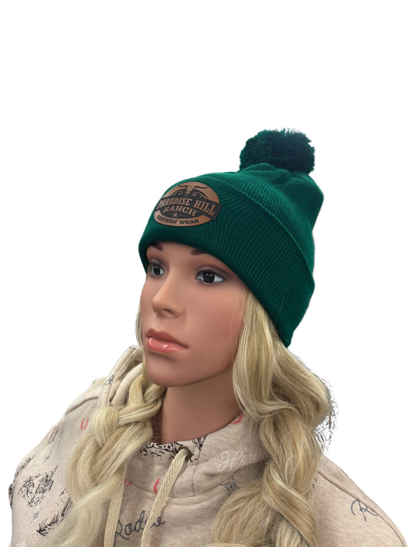 CLPHILLTOQUEPOM--Green Paradise Hill Ranch & Western Wear Toque w/Pom Pom