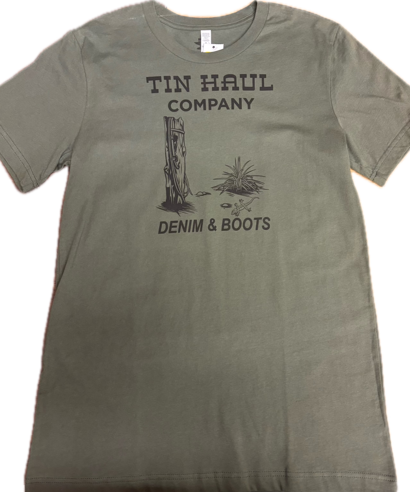 CL10-076-0501-0932-Green Tin Haul T Shirt "Denim and Boots"