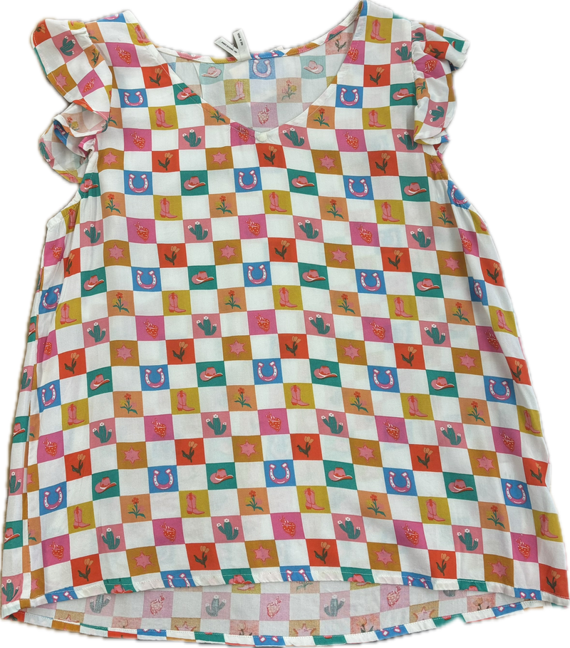 CL03-050-0590-4082 Womens Sleeveless Rayon Shirt Western Checkered Print