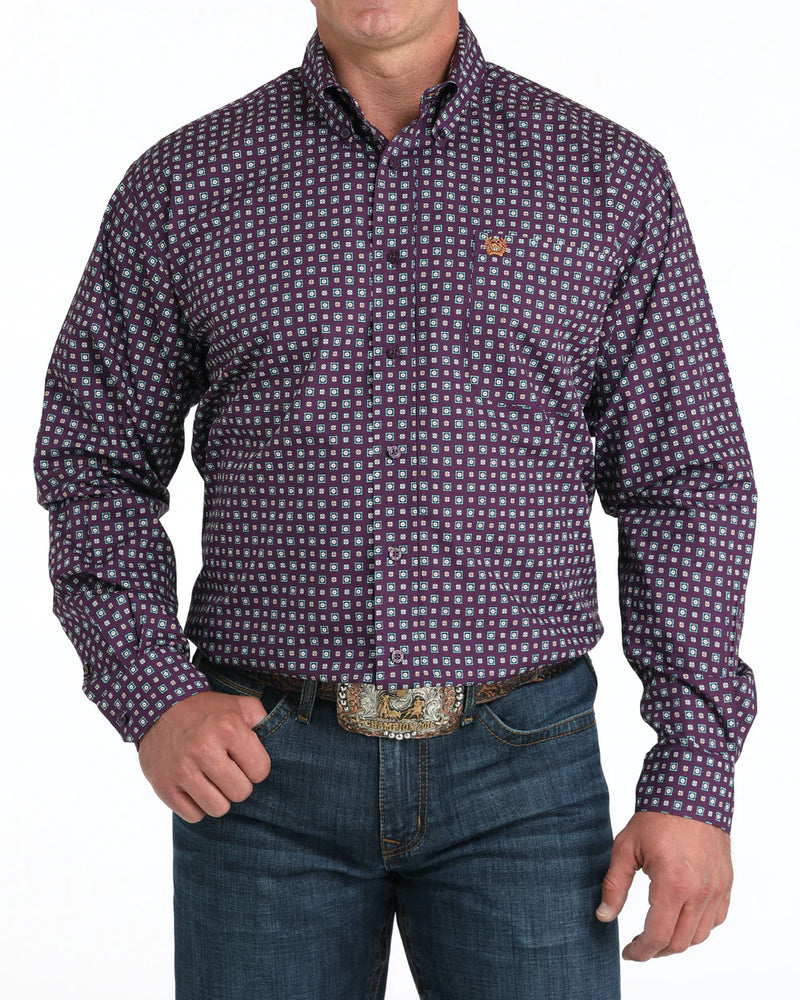 CLMTW1105974 Purple Cinch Men's L/S Button Up- Small Square Pattern