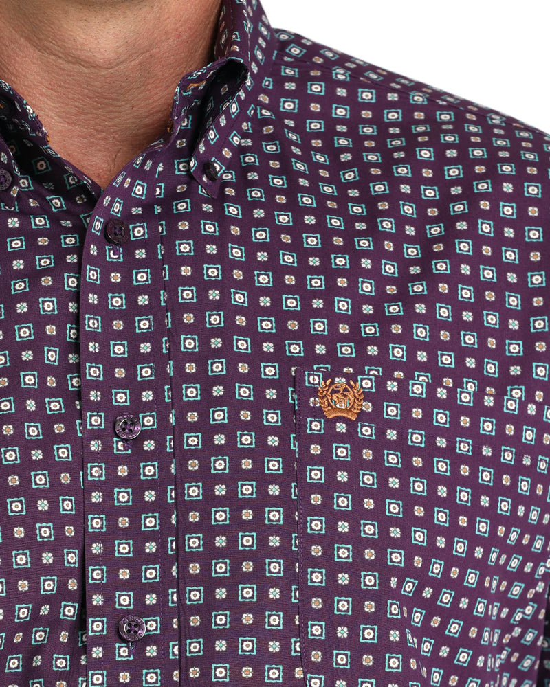 CLMTW1105974 Purple Cinch Men's L/S Button Up- Small Square Pattern