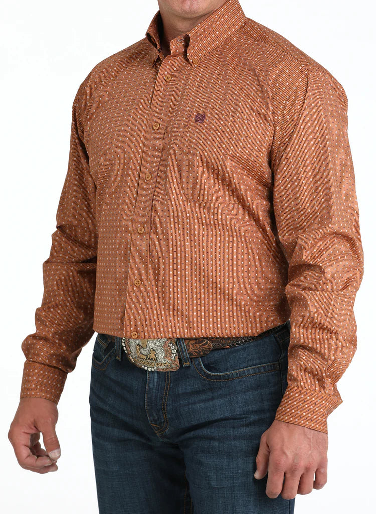 CLMTW1105978 Rust Cinch Men's L/S Button Up- Small Striped Flower Print