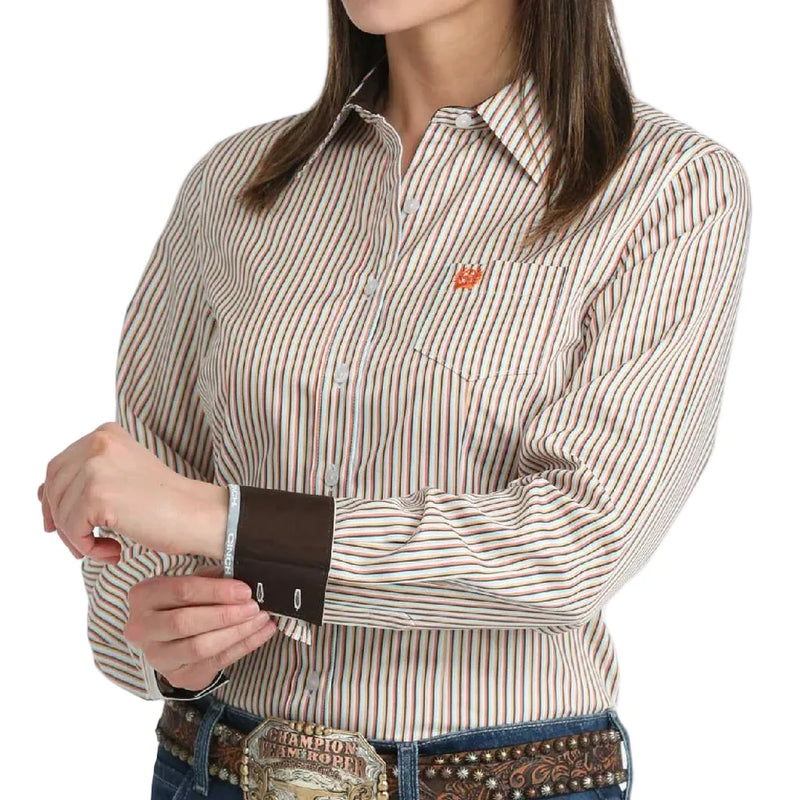 CLMSW9164266 MUL Ladies L/S Tencel Shirt "Multi Stripes"