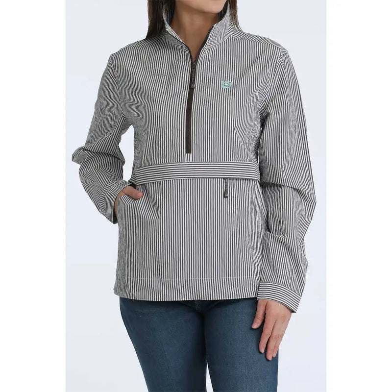 CLMAJ7919001 BRN Ladies 1/2 Zip Pullover "Pin Stripe Brown"