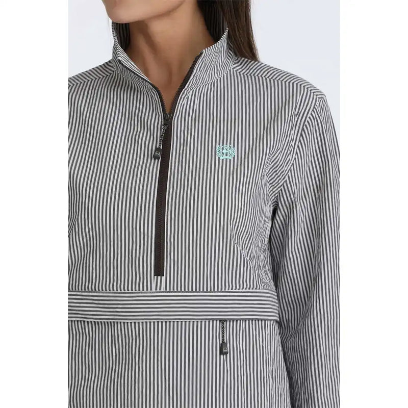 CLMAJ7919001 BRN Ladies 1/2 Zip Pullover "Pin Stripe Brown"